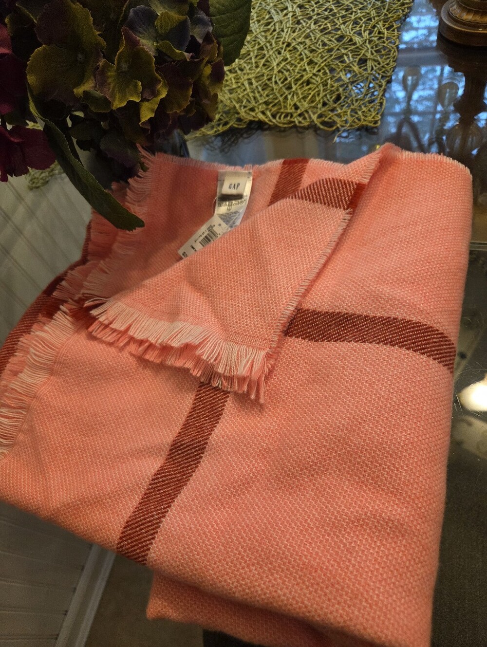 Gap Coral Pink Plaid Scarf/Wrap NWT
